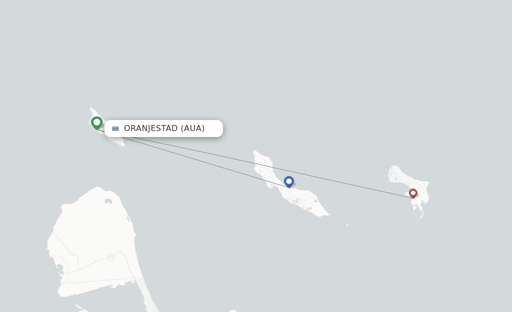 Route map with flights from Aruba with Z Air