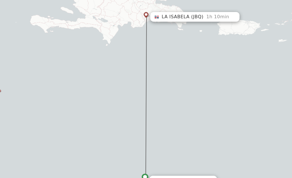 Flights from Aruba to Santo Domingo route map