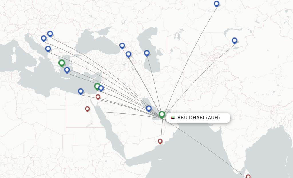 Route map with flights from Abu Dhabi with 