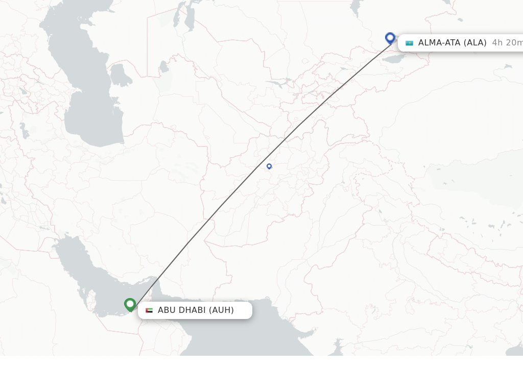 Flights from Abu Dhabi to Almaty route map