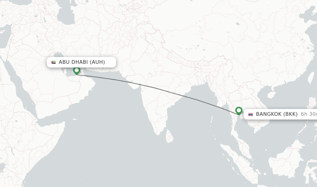 Flights from Abu Dhabi to Bangkok route map