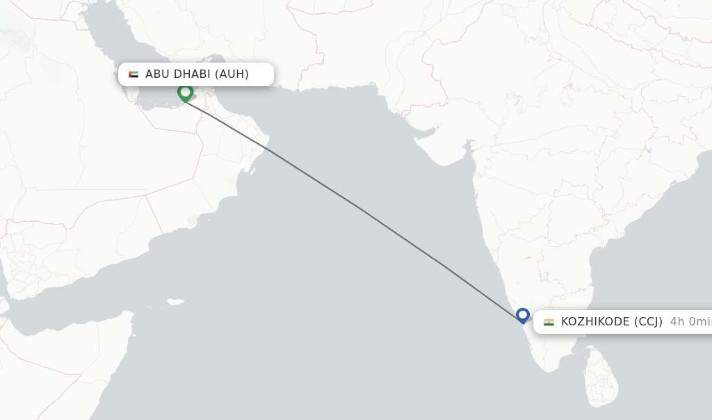 Flights from Abu Dhabi to Kozhikode route map