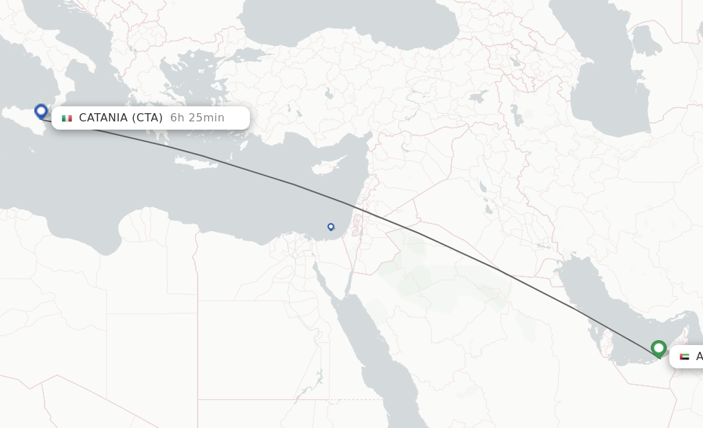 Flights from Abu Dhabi to Catania route map