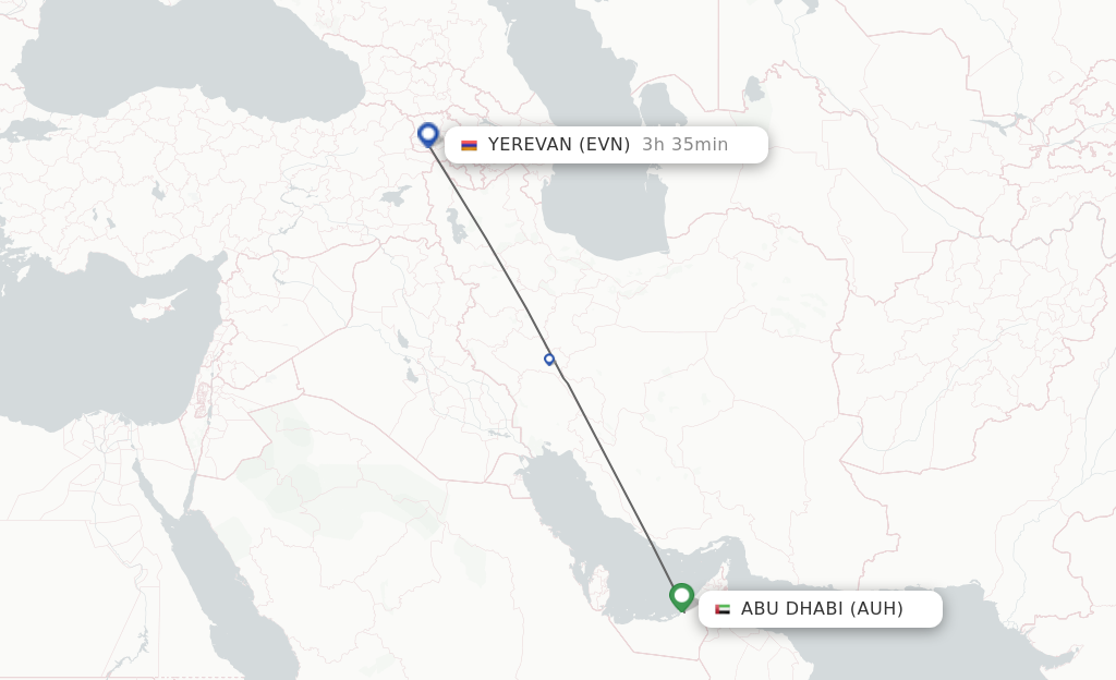 Flights from Abu Dhabi to Yerevan route map