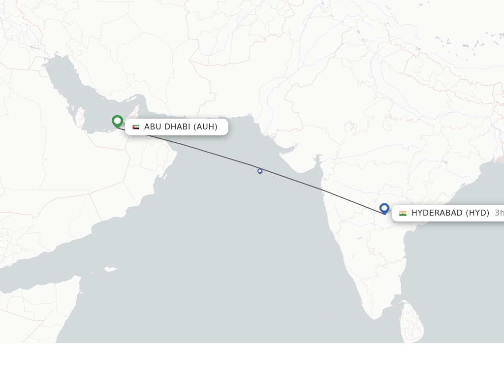 Flights from Abu Dhabi to Hyderabad route map