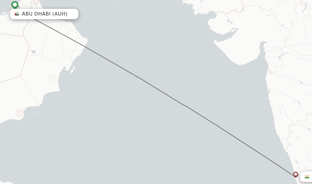 Flights from Abu Dhabi to Mangalore route map