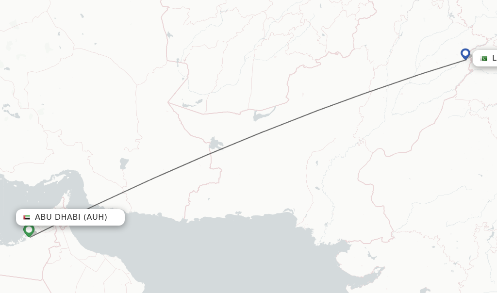 Flights from Abu Dhabi to Lahore route map