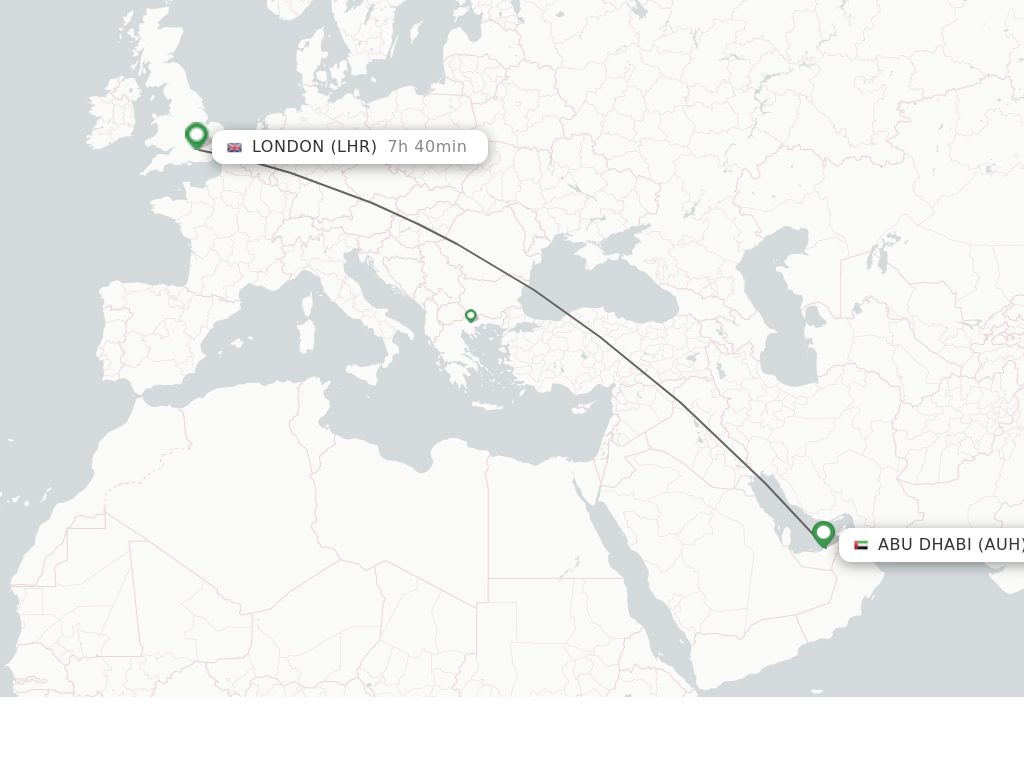 Flights from Abu Dhabi to London route map