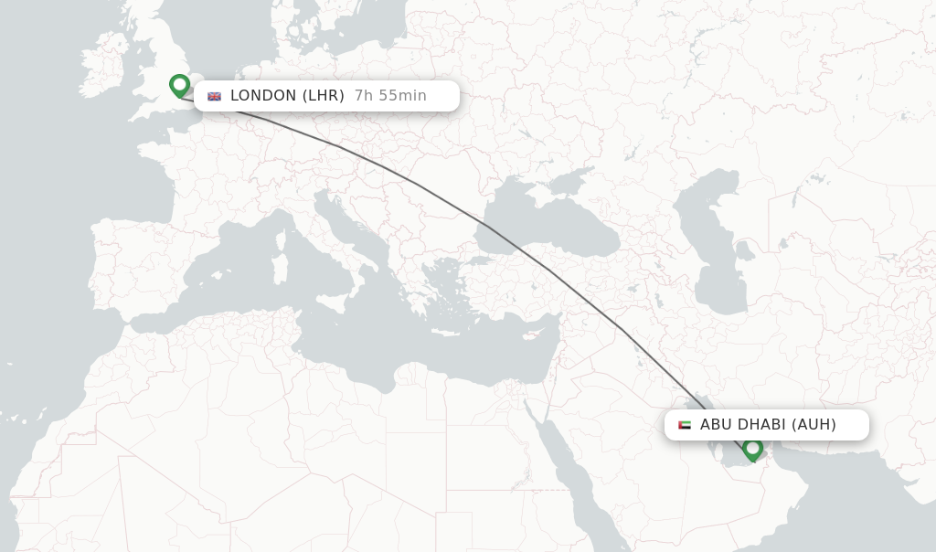 Flights from Abu Dhabi to London route map