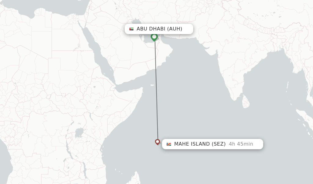 Flights from Abu Dhabi to Mahe Island route map