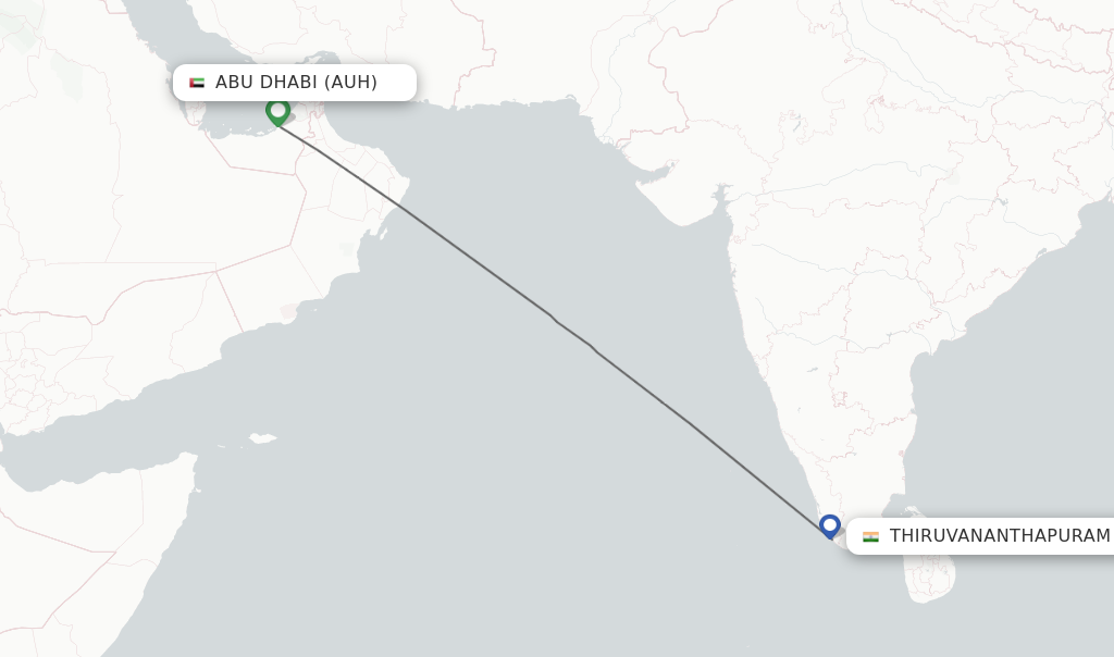Flights from Thiruvananthapuram to Abu Dhabi route map