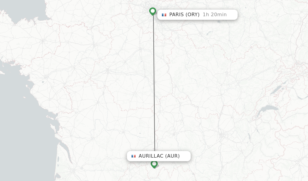 Flights from Aurillac to Paris route map