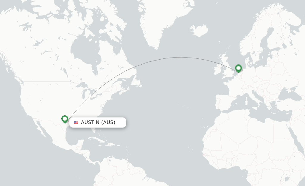 Route map with flights from Austin with KLM