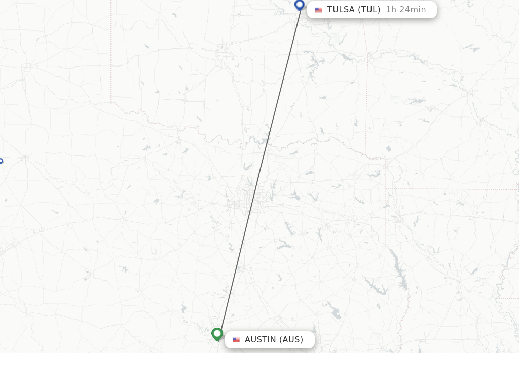 Flights from Austin to Tulsa route map