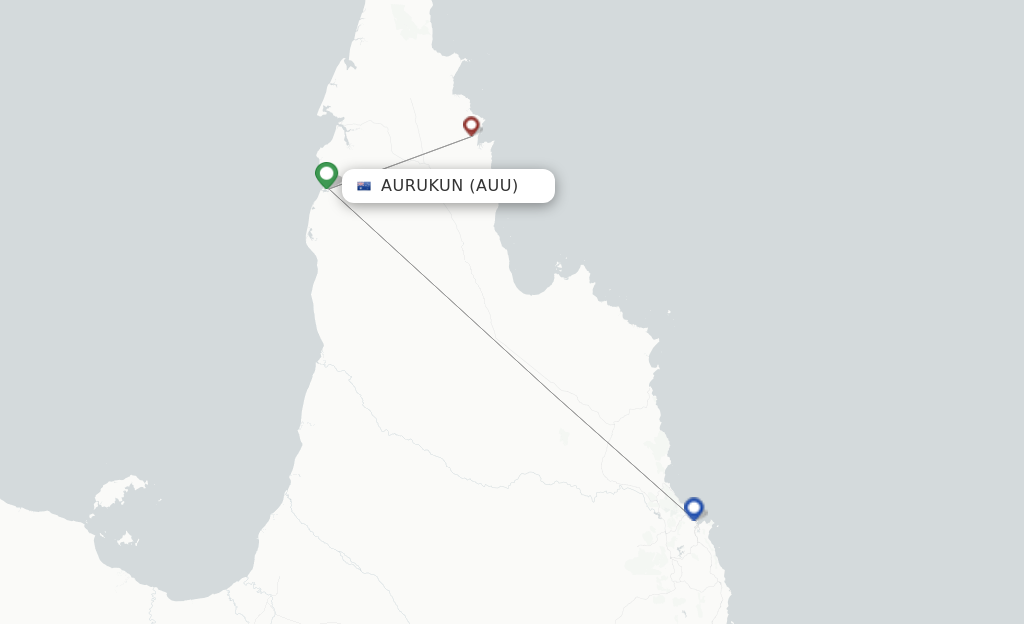 Route map with flights from Aurukun with Skytrans Airlines