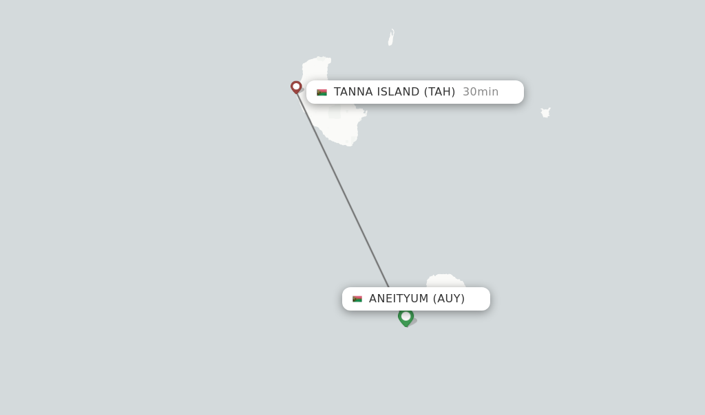 Flights from Aneityum to Tanna Island route map