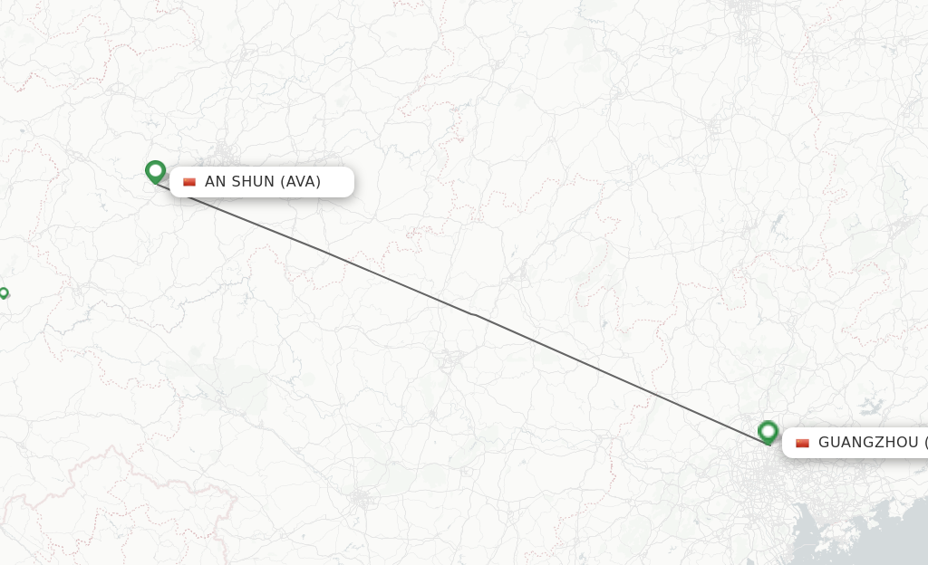 Flights from An Shun to Guangzhou route map