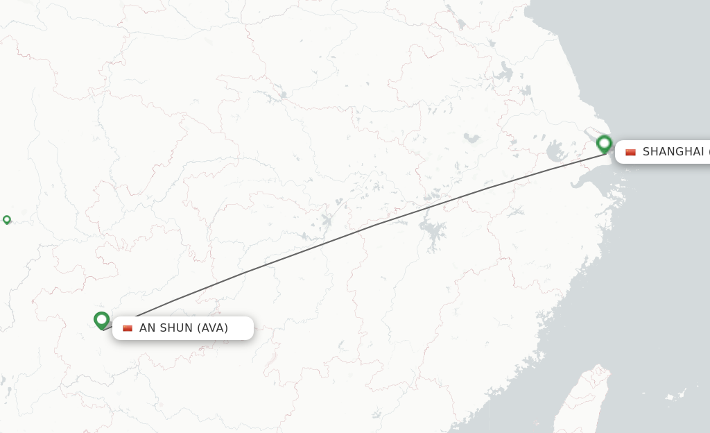 Flights from An Shun to Shanghai route map