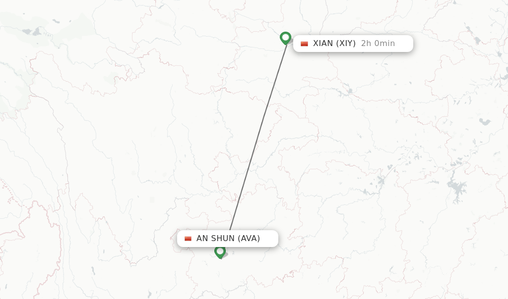Flights from Xian to An Shun route map