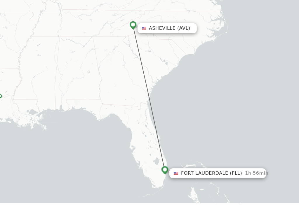 Flights from Asheville to Fort Lauderdale route map
