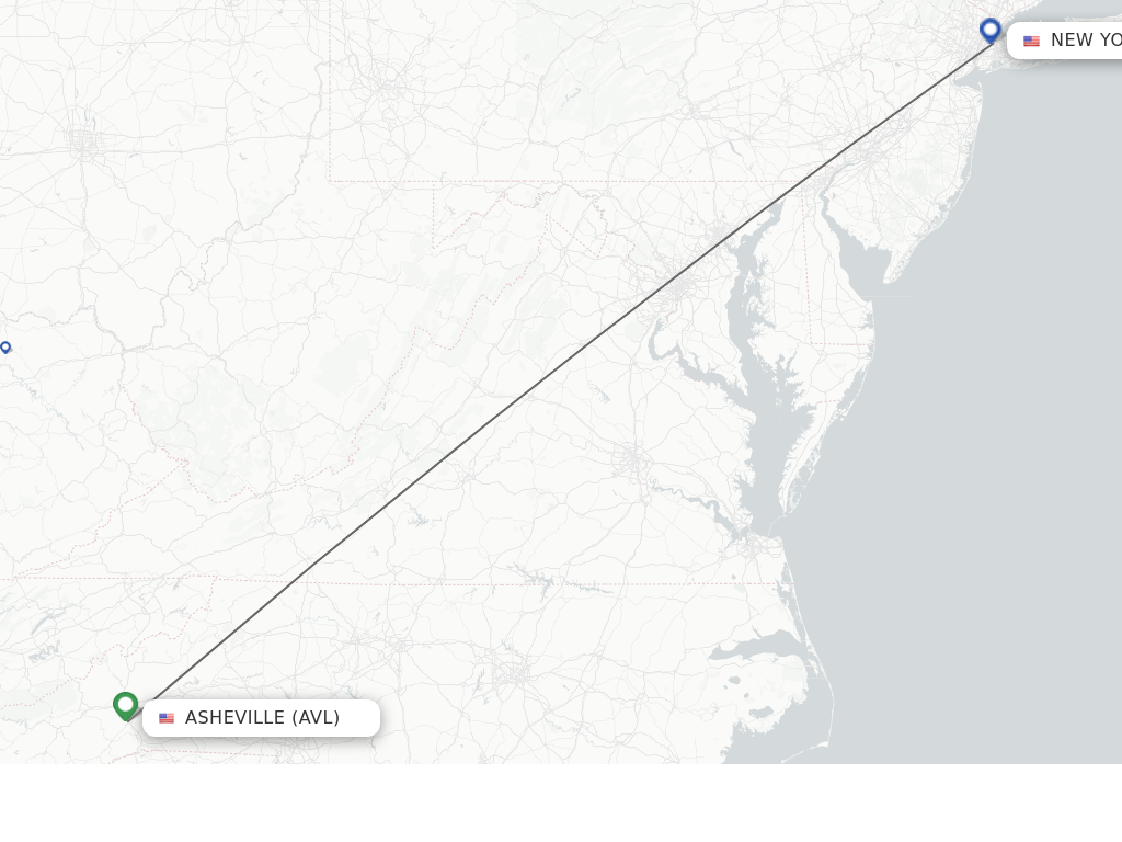 Flights from Asheville to New York route map