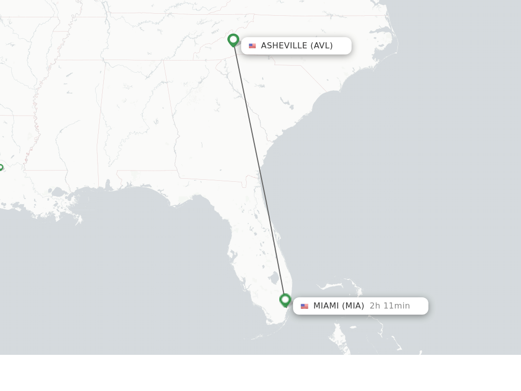 Flights from Asheville to Miami route map