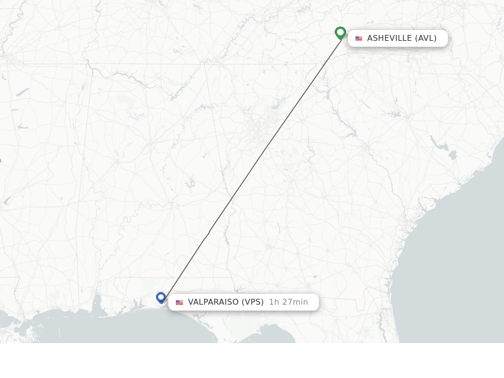 Flights from Fort Walton Beach to Asheville route map