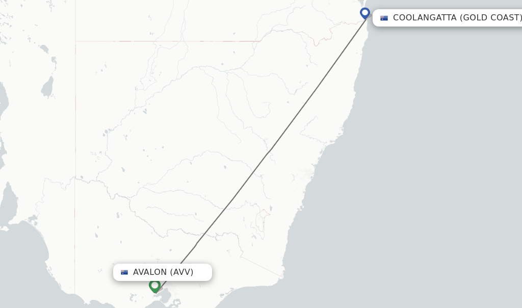 Flights from Avalon to Coolangatta (Gold Coast) route map