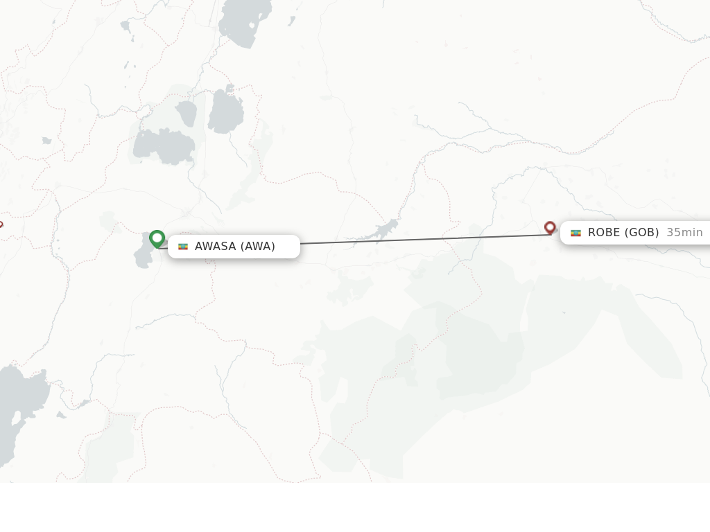Flights from Awasa to Goba route map