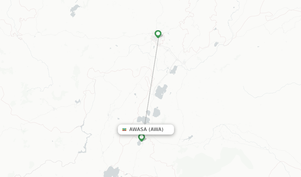 Flights from Awasa to Arba Mintch route map