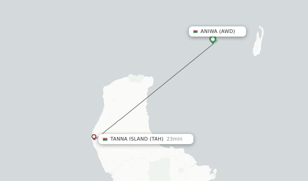 Flights from Aniwa to Tanna Island route map
