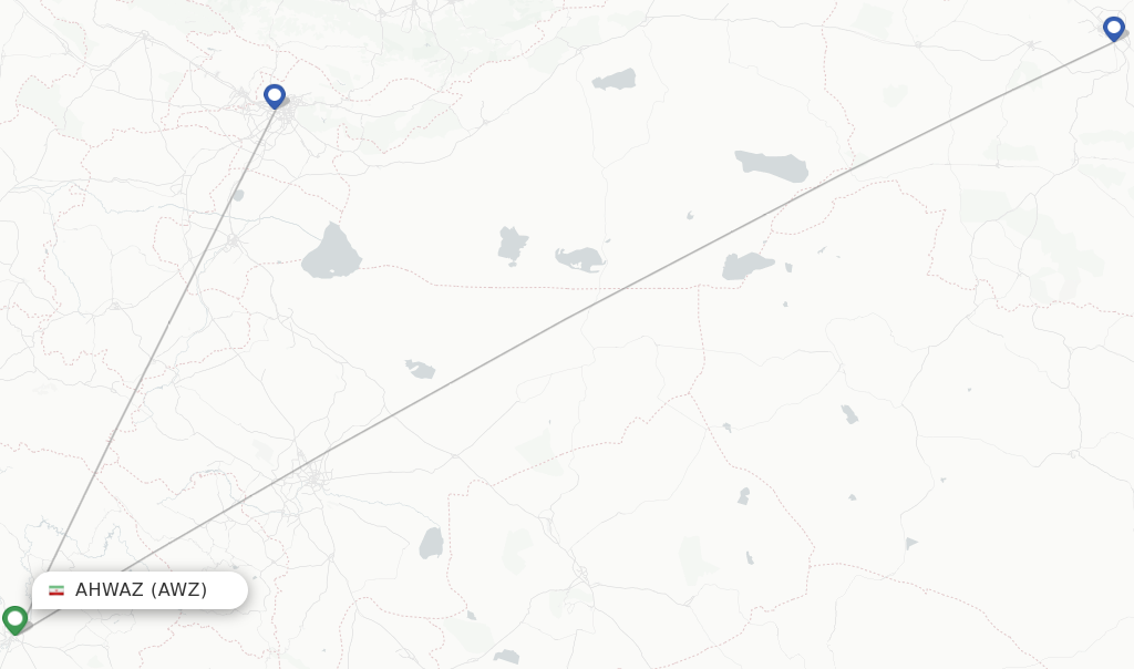 Route map with flights from Ahwaz with Iran Airtour