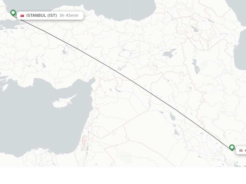 Flights from Ahwaz to Istanbul route map