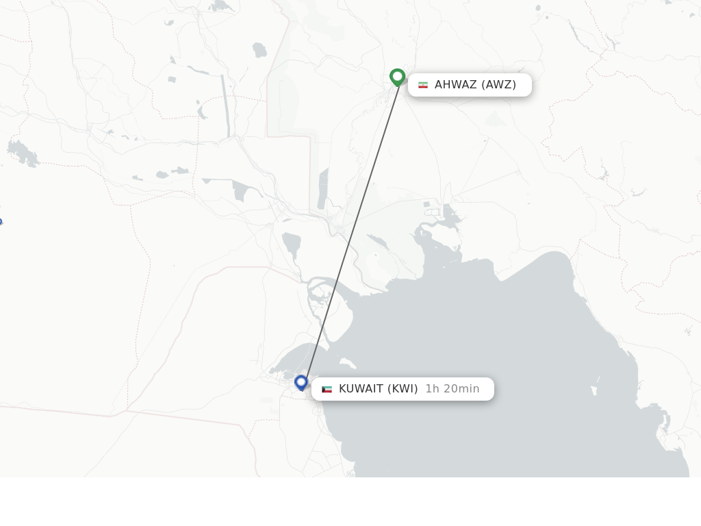 Flights from Ahwaz to Kuwait route map
