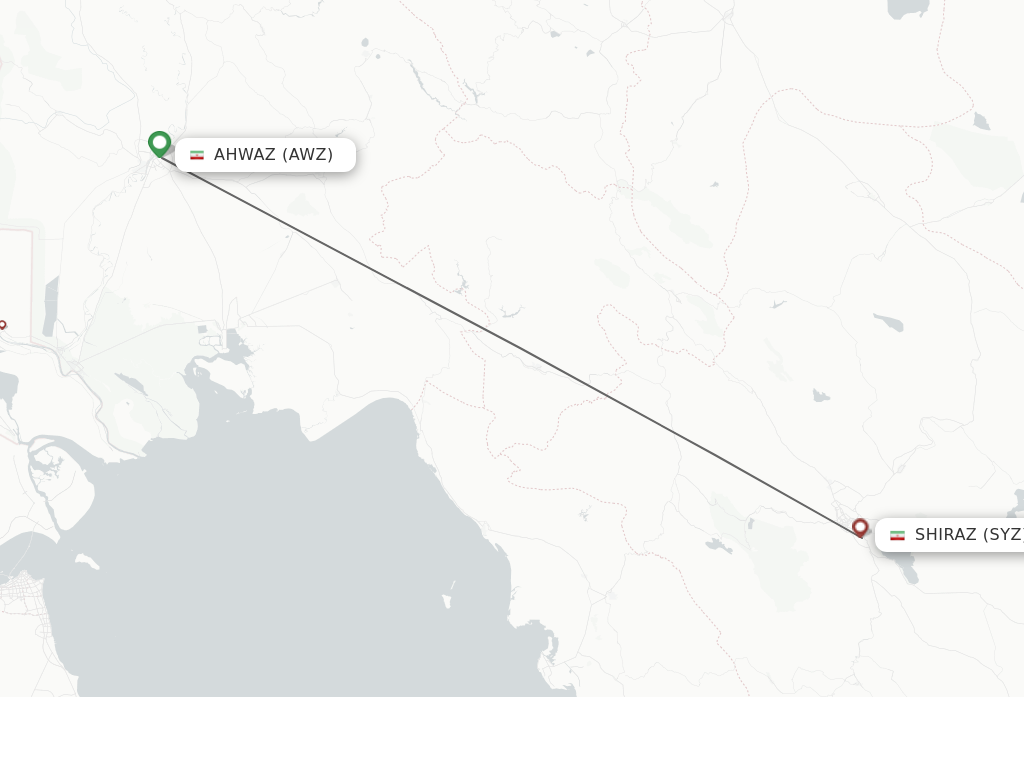 Flights from Ahwaz to Shiraz route map