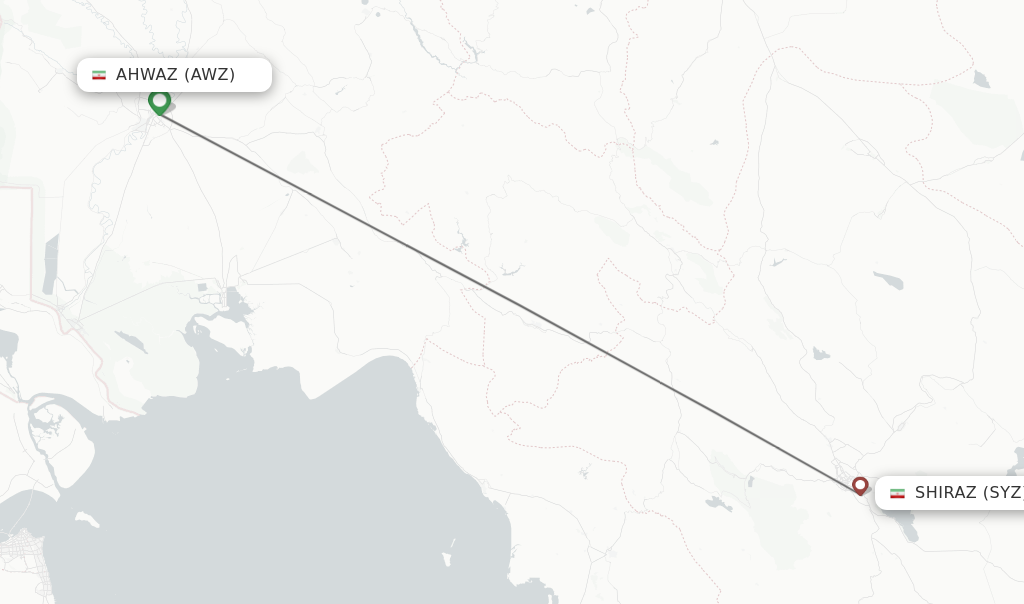 Flights from Ahwaz to Shiraz route map