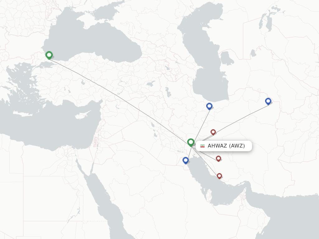Flights from Ahwaz to Rasht route map