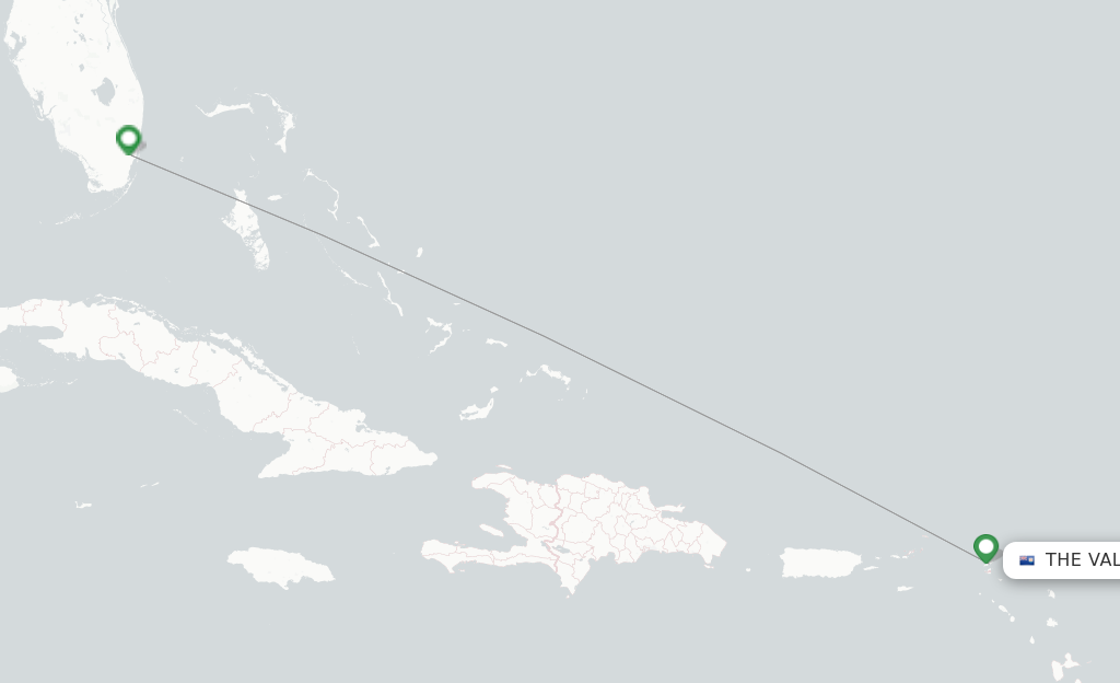 Route map with flights from Anguilla with American Airlines