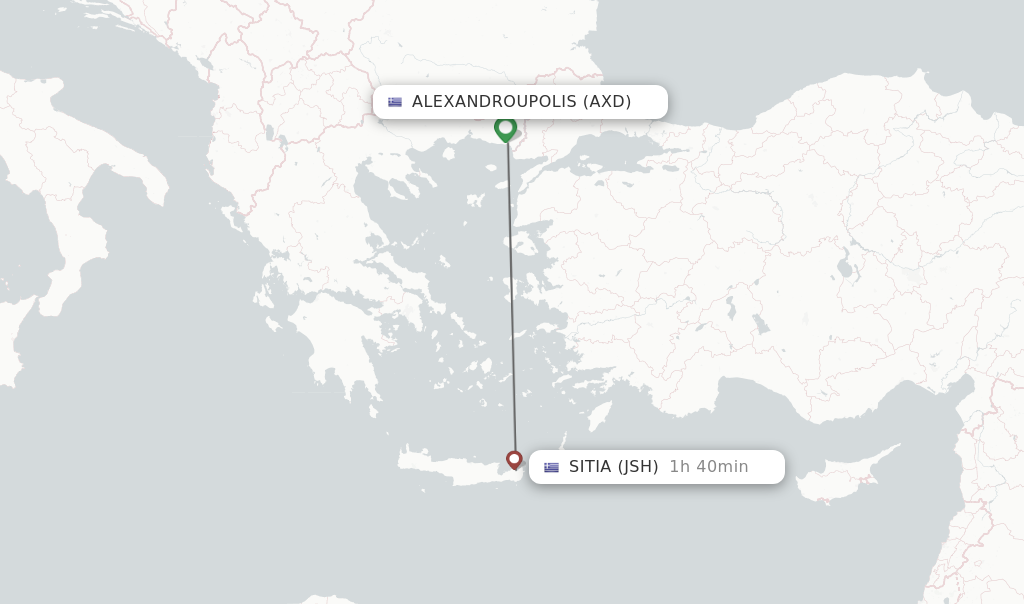Flights from Alexandroupolis to Sitia route map