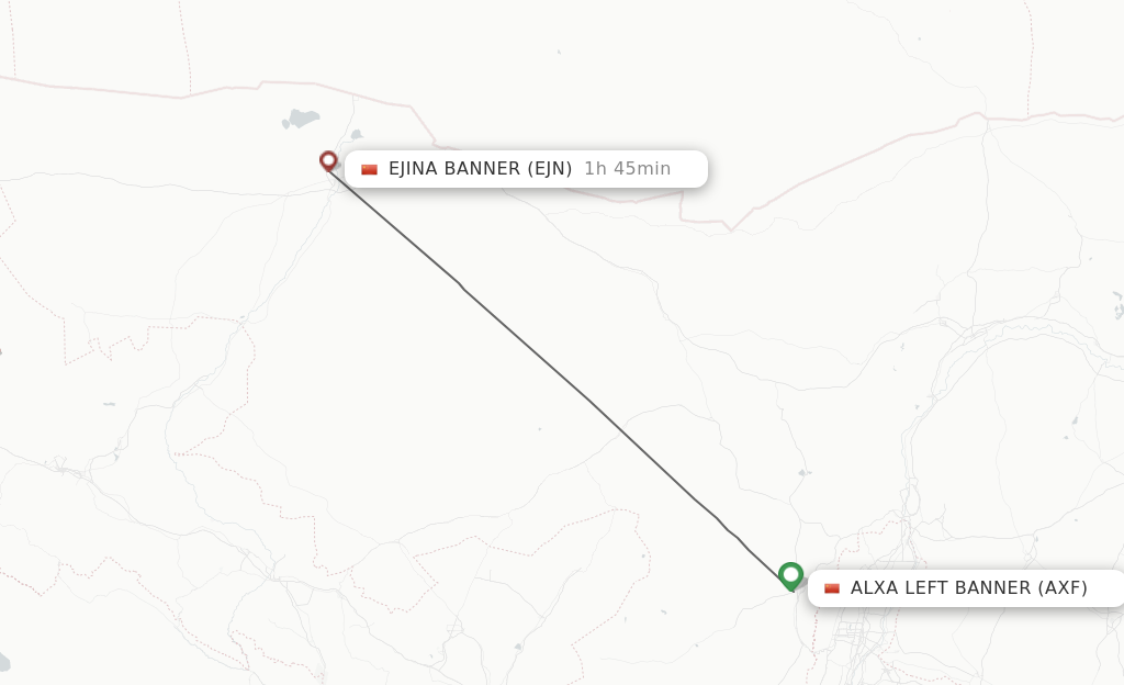 Flights from Alxa Left Banner to Ejina Banner route map
