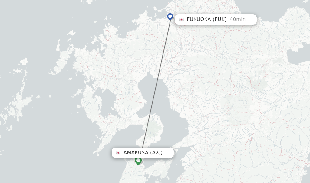 Flights from Amakusa to Fukuoka route map