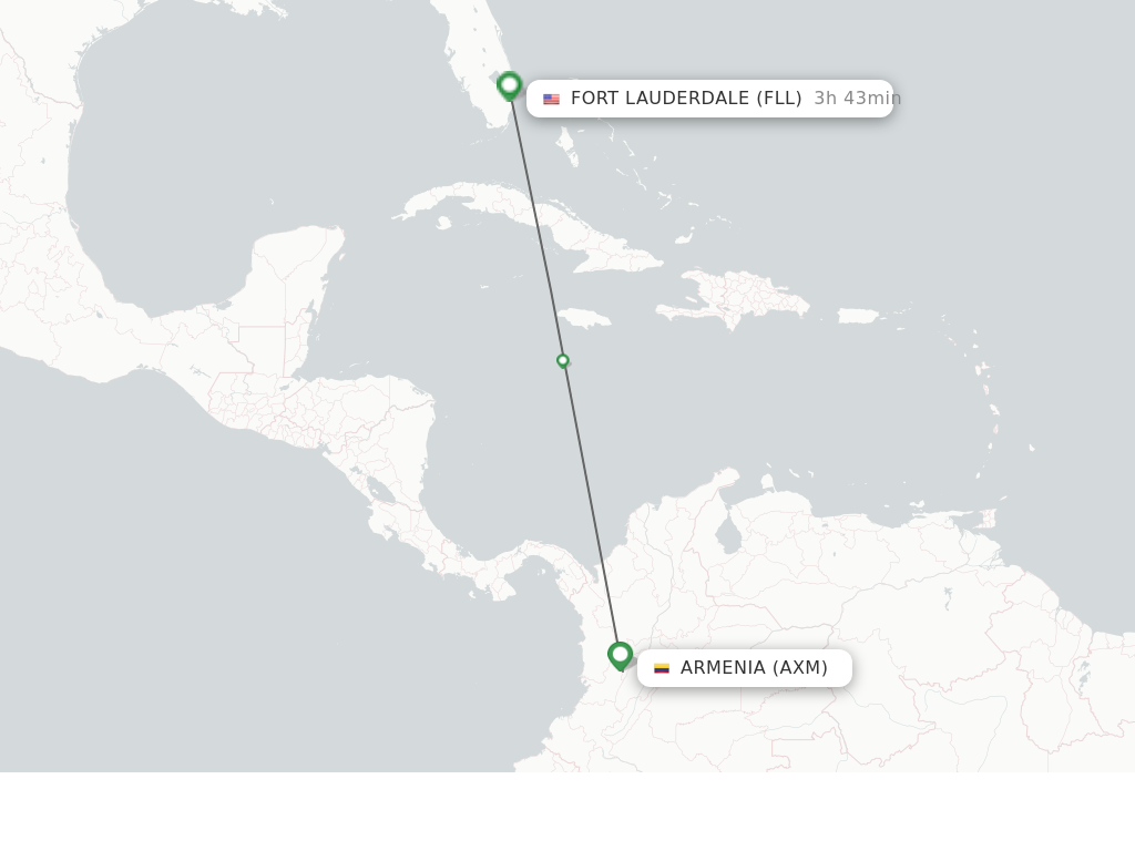 Flights from Armenia to Fort Lauderdale route map