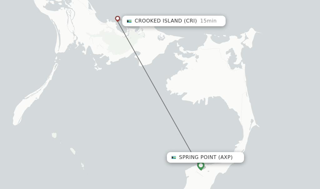 Flights from Spring Point to Crooked Island route map