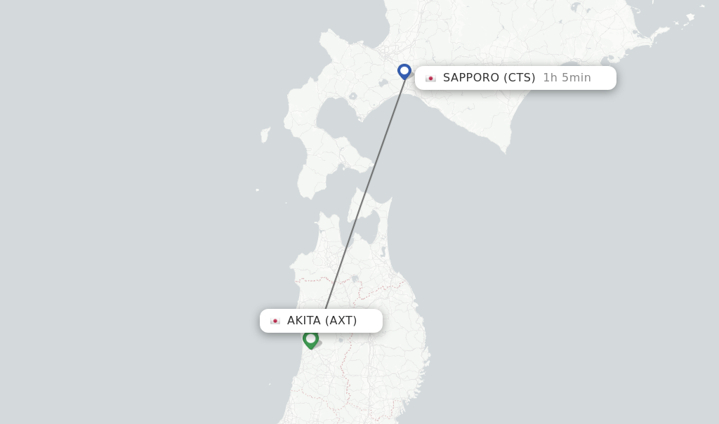 Flights from Akita to Sapporo route map