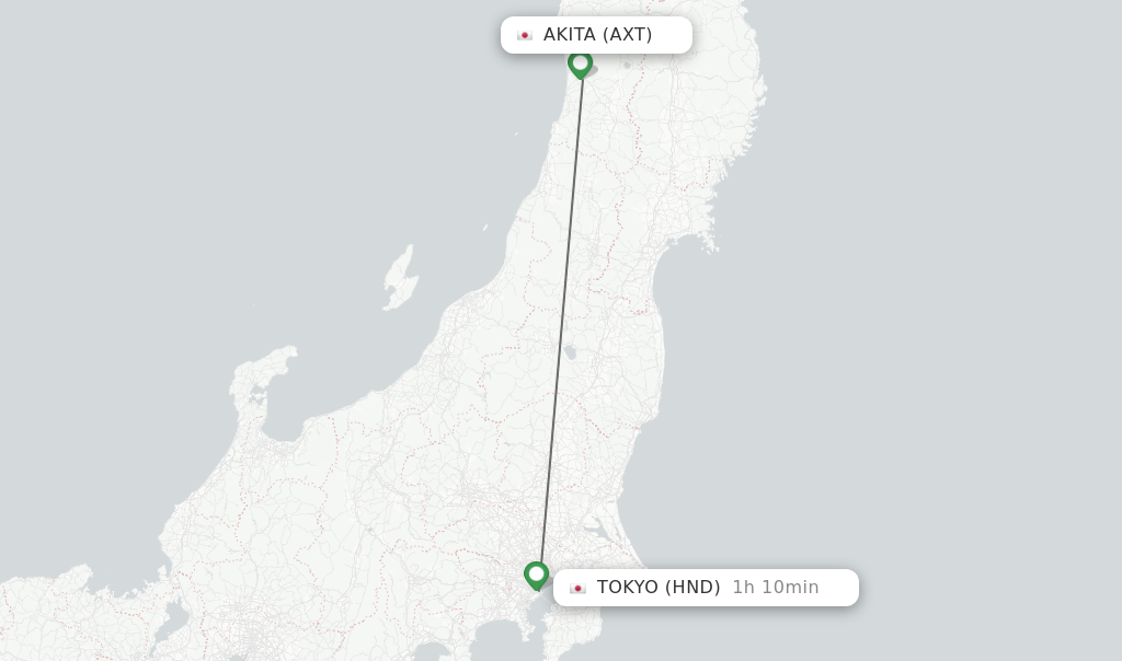 Flights from Akita to Tokyo route map