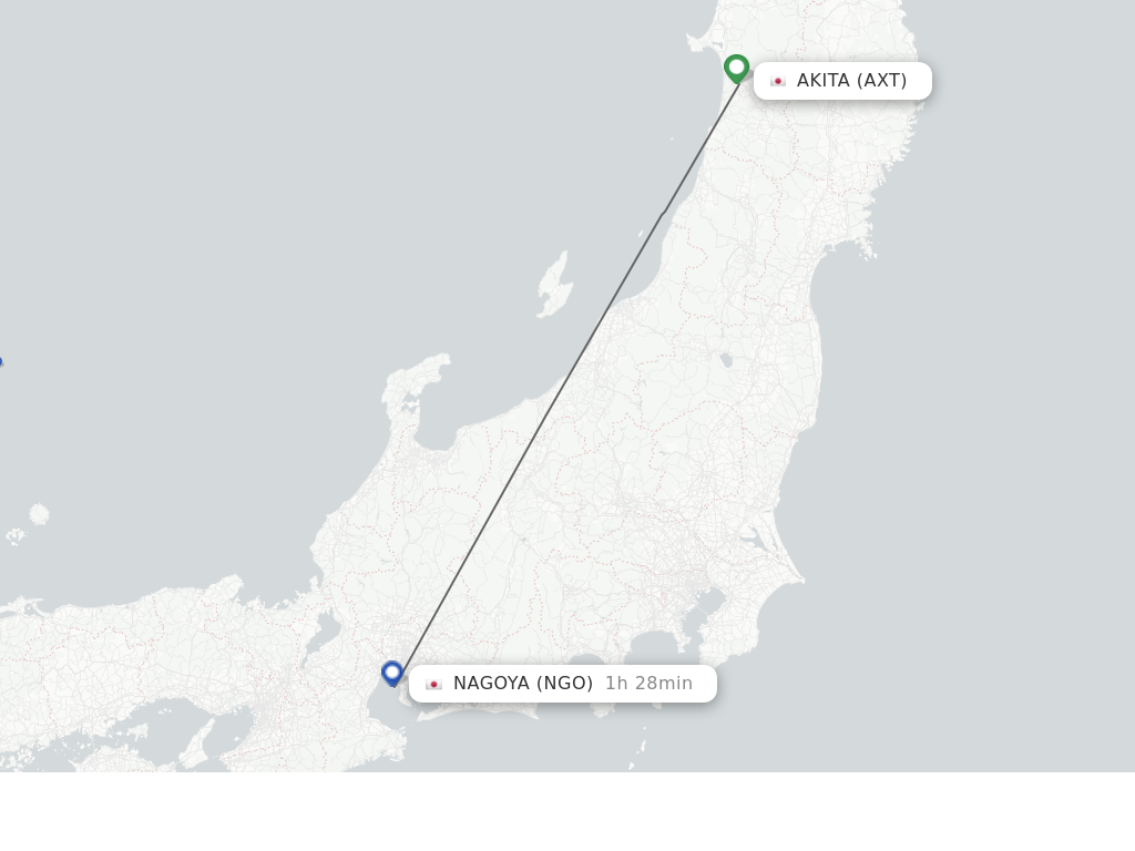 Flights from Akita to Nagoya route map