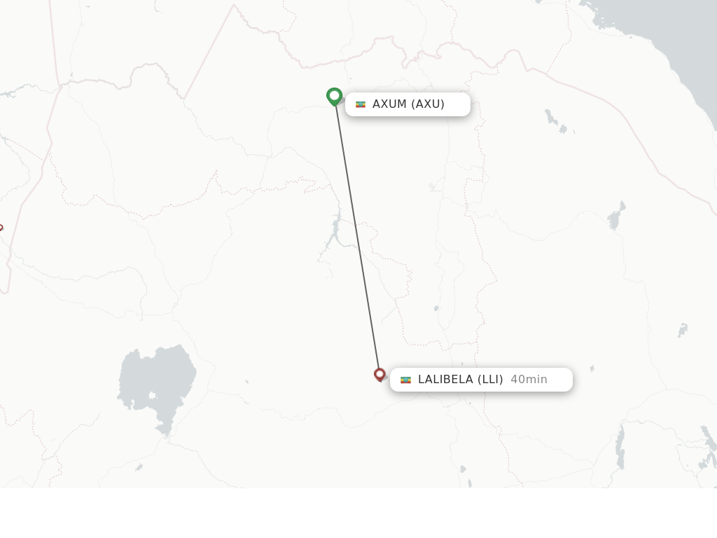 Flights from Axum to Lalibela route map