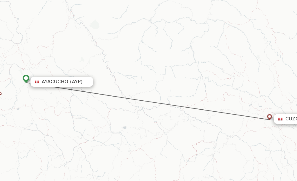 Flights from Ayacucho to Cuzco route map