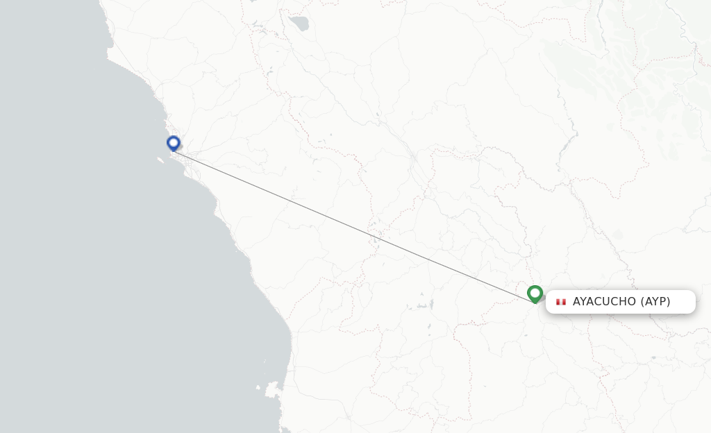 Route map with flights from Ayacucho with Sky Airline