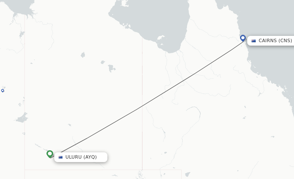Flights from Ayers Rock to Cairns route map